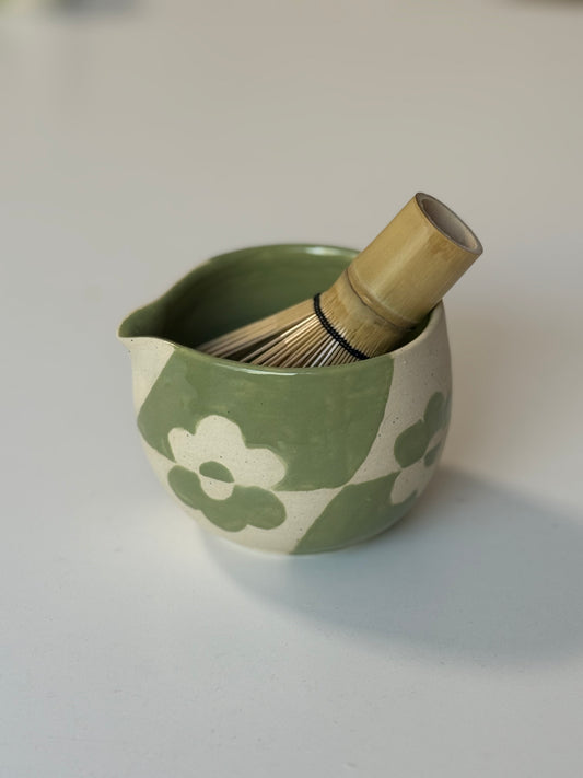 PRE-ORDER: Sage Flower Check Matcha Bowl